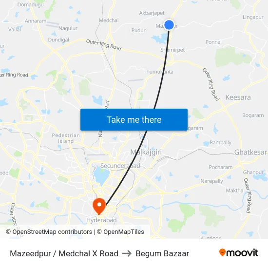 Mazeedpur / Medchal X Road to Begum Bazaar map