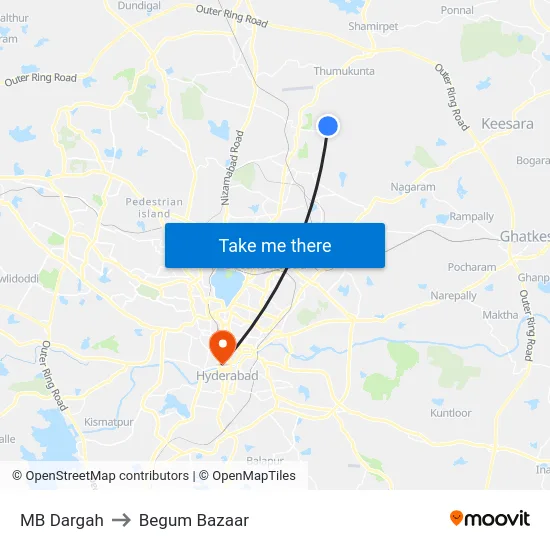 MB Dargah to Begum Bazaar map