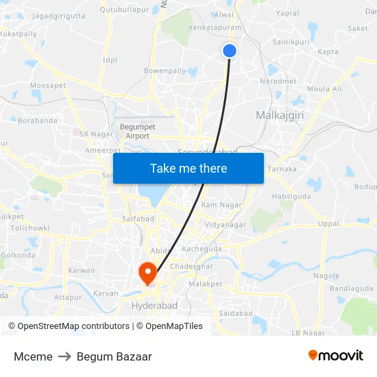 Mceme to Begum Bazaar map