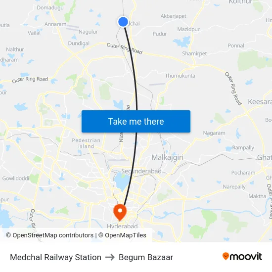 Medchal Railway Station to Begum Bazaar map