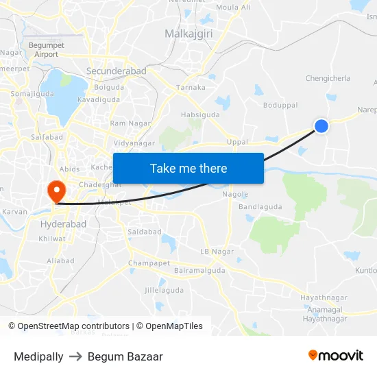 Medipally to Begum Bazaar map