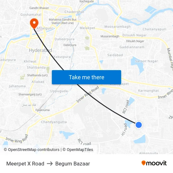 Meerpet X Road to Begum Bazaar map