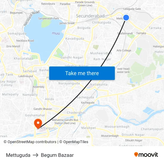 Mettuguda to Begum Bazaar map