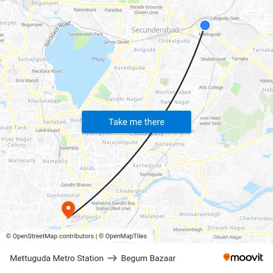 Mettuguda Metro Station to Begum Bazaar map