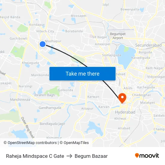 Raheja Mindspace C Gate to Begum Bazaar map