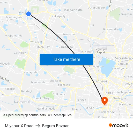 Miyapur X Road to Begum Bazaar map