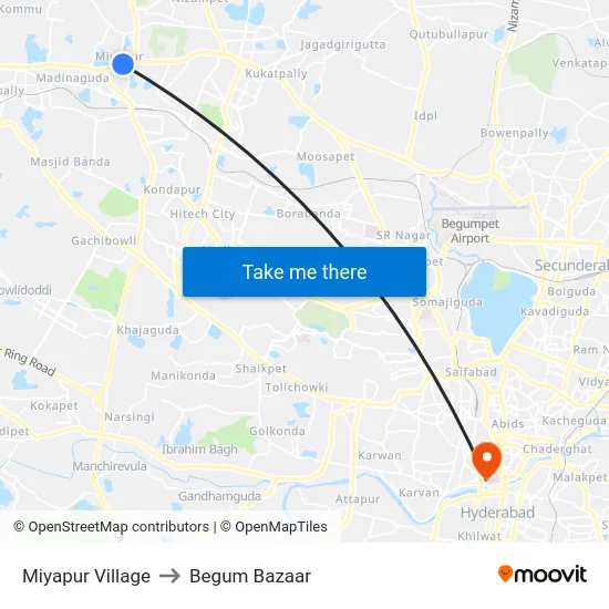 Miyapur Village to Begum Bazaar map