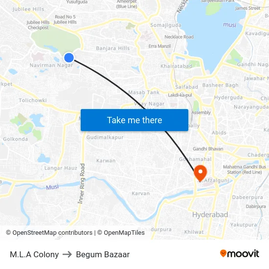 M.L.A Colony to Begum Bazaar map