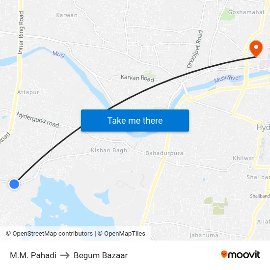 M.M. Pahadi to Begum Bazaar map