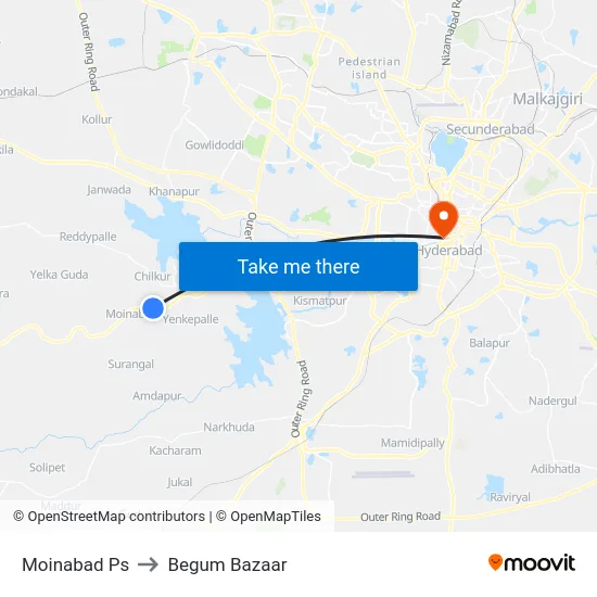 Moinabad Ps to Begum Bazaar map