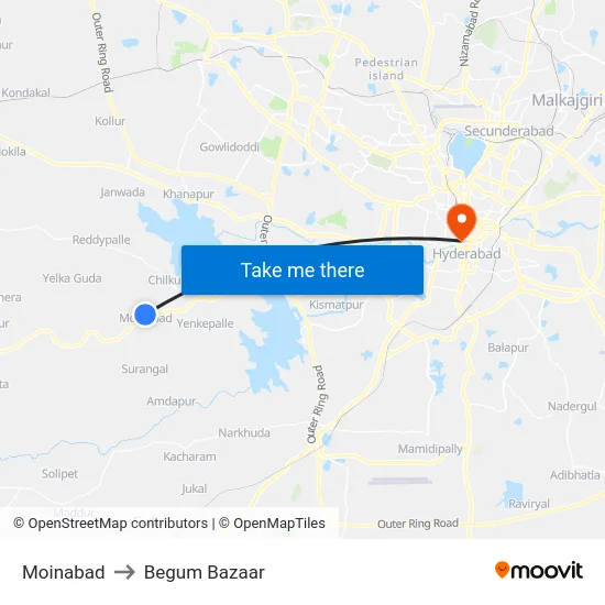 Moinabad to Begum Bazaar map