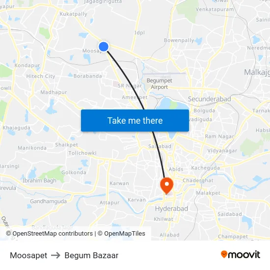 Moosapet to Begum Bazaar map