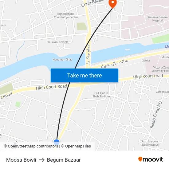 Moosa Bowli to Begum Bazaar map