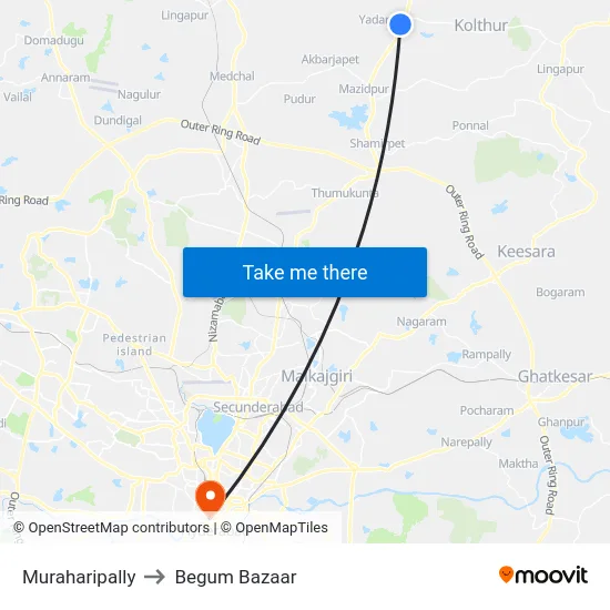 Muraharipally to Begum Bazaar map