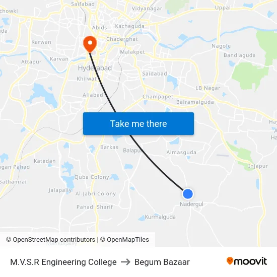M.V.S.R Engineering College to Begum Bazaar map