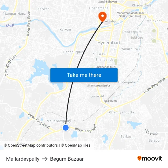 Mailardevpally to Begum Bazaar map
