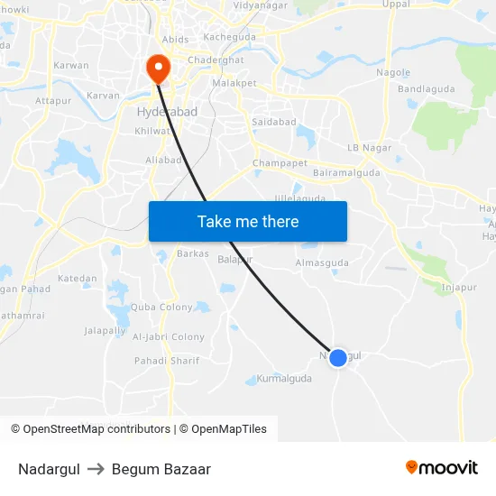 Nadargul to Begum Bazaar map