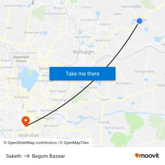 Saketh to Begum Bazaar map