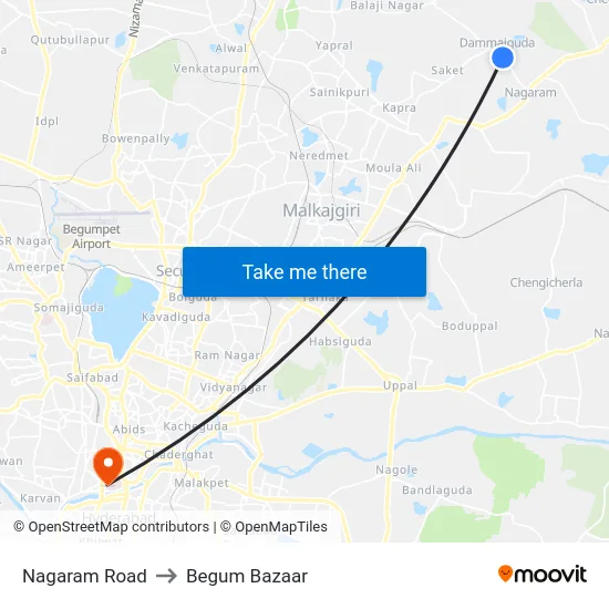 Nagaram Road to Begum Bazaar map