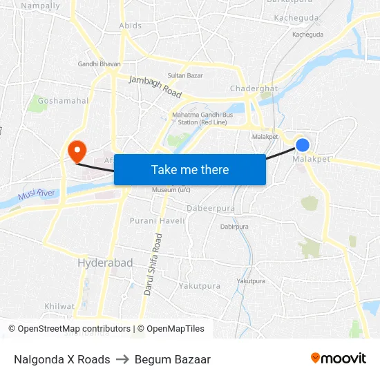 Nalgonda X Roads to Begum Bazaar map