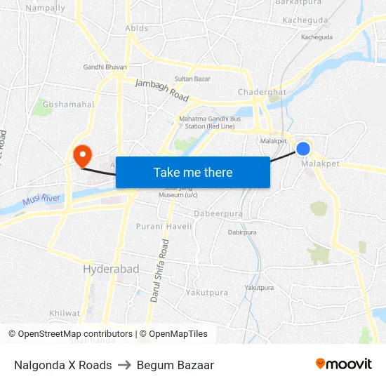Nalgonda X Roads to Begum Bazaar map