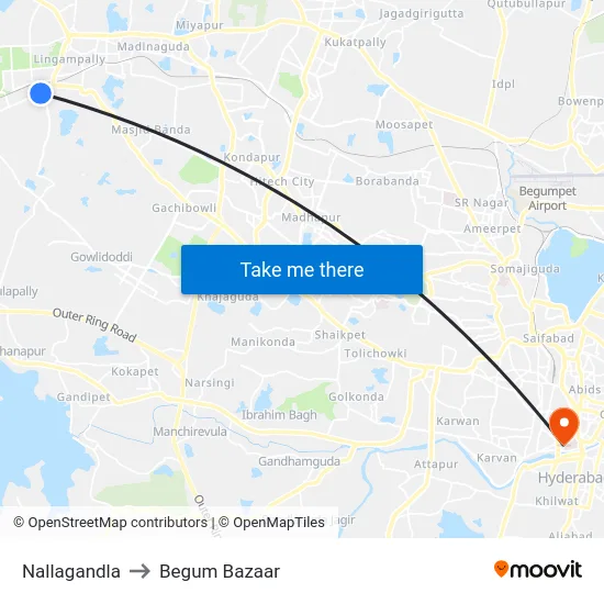 Nallagandla to Begum Bazaar map