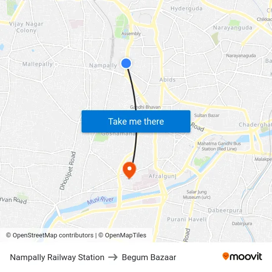 Nampally Railway Station to Begum Bazaar map