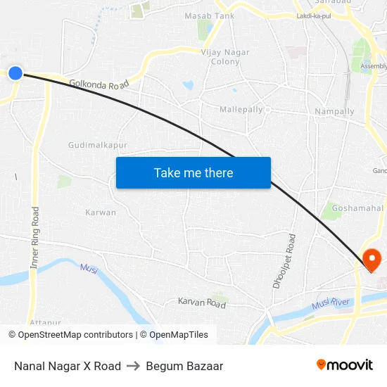 Nanal Nagar X Road to Begum Bazaar map