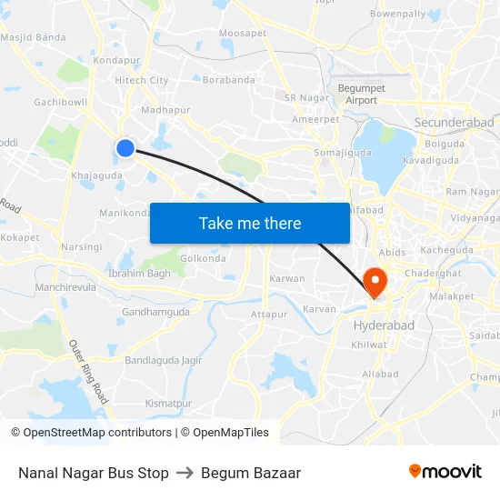 Nanal Nagar Bus Stop to Begum Bazaar map
