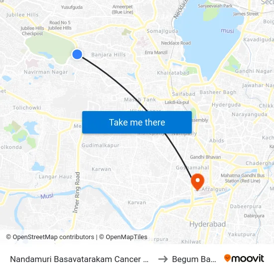 Nandamuri Basavatarakam Cancer Hospital to Begum Bazaar map