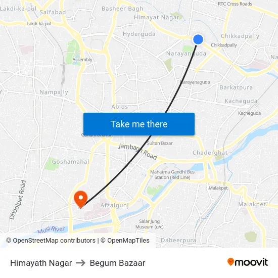 Himayath Nagar to Begum Bazaar map