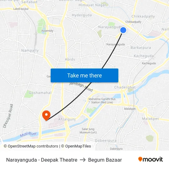 Narayanguda - Deepak Theatre to Begum Bazaar map