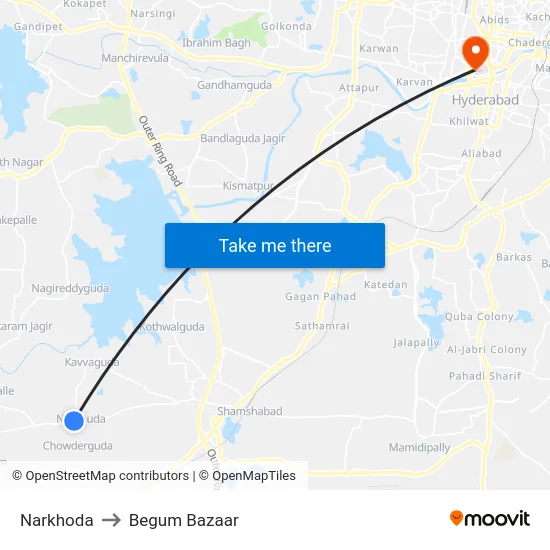 Narkhoda to Begum Bazaar map