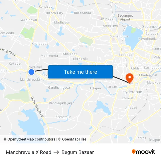Manchrevula X Road to Begum Bazaar map