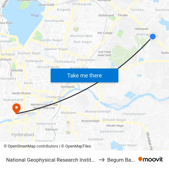 National Geophysical Research Institute (Ngri) to Begum Bazaar map