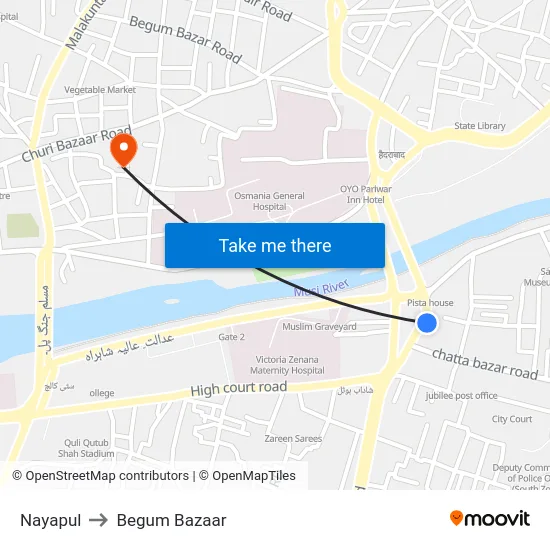 Nayapul to Begum Bazaar map