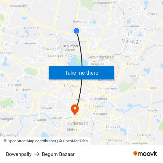Bowenpally to Begum Bazaar map