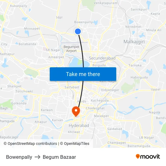 Bowenpally to Begum Bazaar map