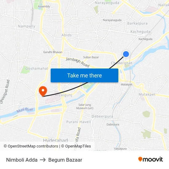 Nimboli Adda to Begum Bazaar map