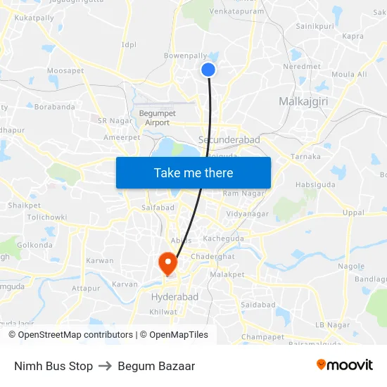 Nimh Bus Stop to Begum Bazaar map