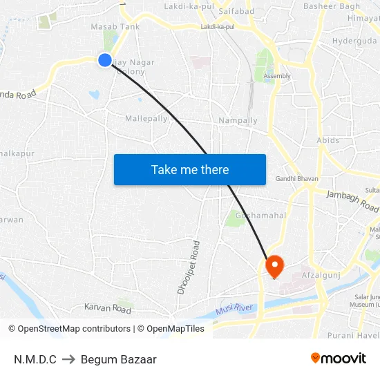 N.M.D.C to Begum Bazaar map
