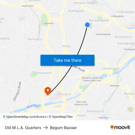 Old M.L.A. Quarters to Begum Bazaar map