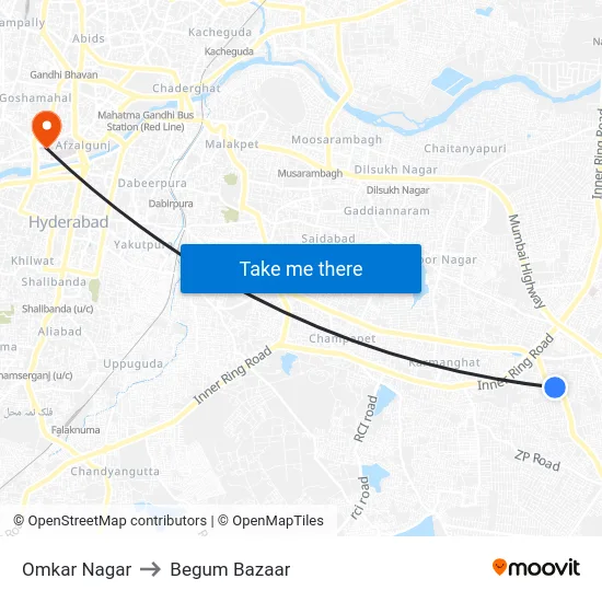 Omkar Nagar to Begum Bazaar map