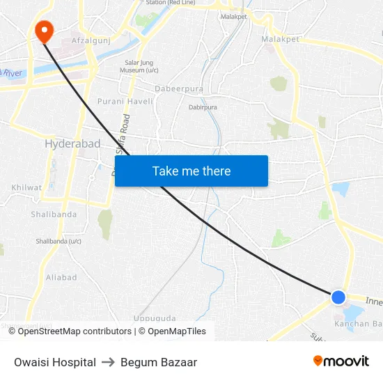 Owaisi Hospital to Begum Bazaar map