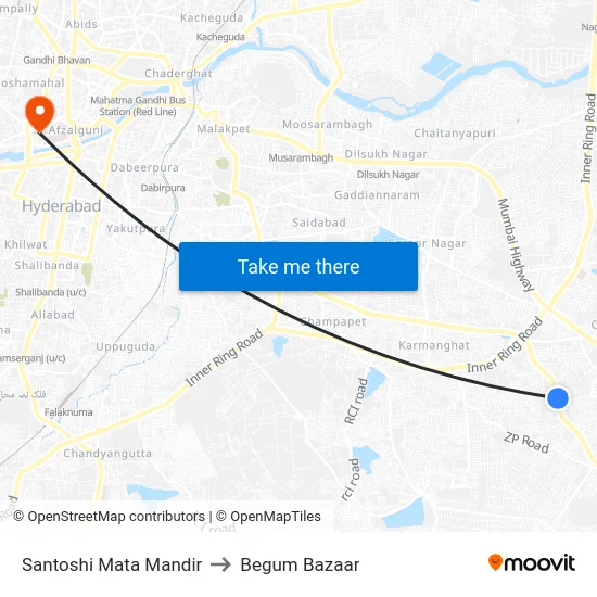 Santoshi Mata Mandir to Begum Bazaar map