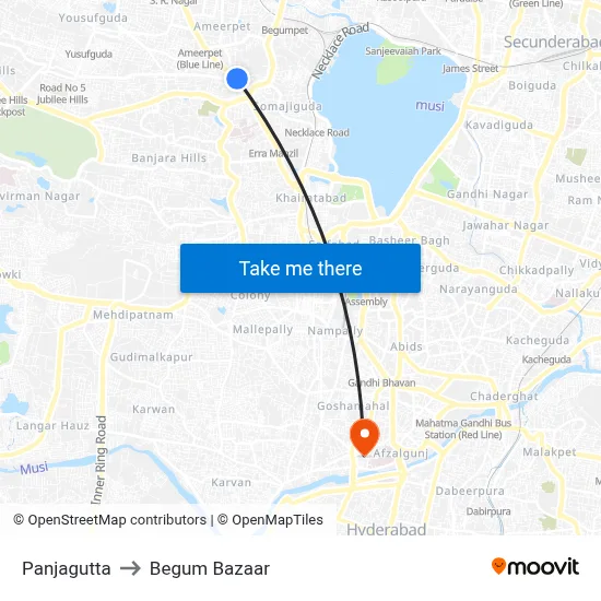 Panjagutta to Begum Bazaar map