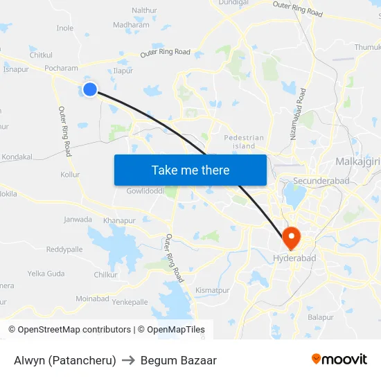 Alwyn (Patancheru) to Begum Bazaar map