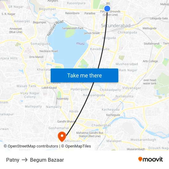 Patny to Begum Bazaar map