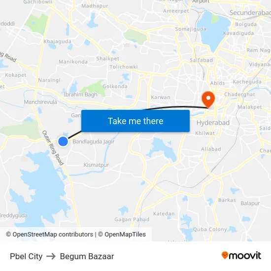 Pbel City to Begum Bazaar map