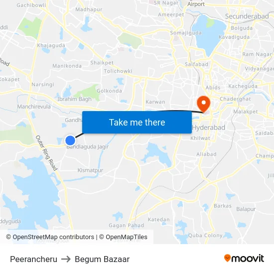 Peerancheru to Begum Bazaar map